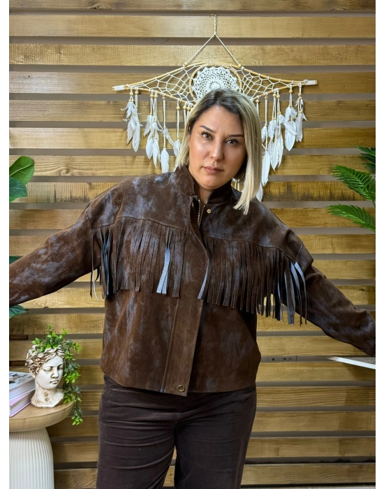 İtalyan Tasarım Batik Desen Püskül Detay Ceket