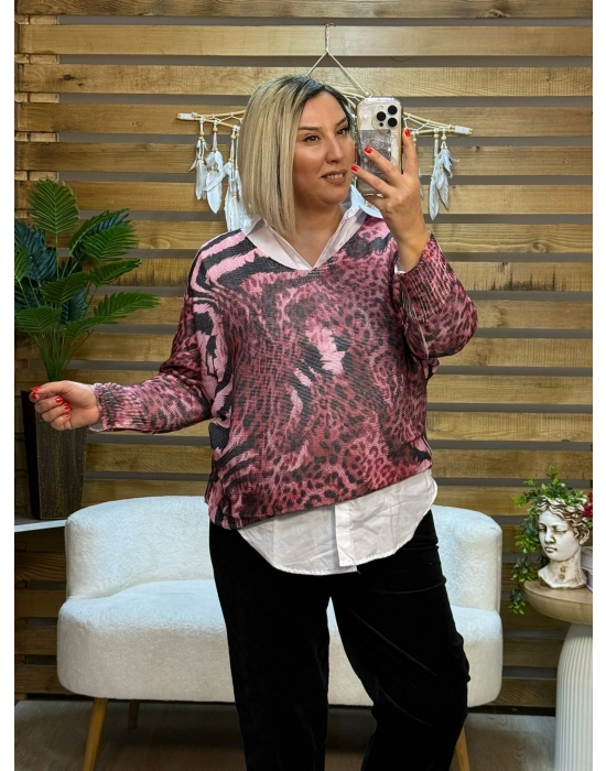 İtalyan Tasarım Dijital Baskı Merserize Bluz Bordo