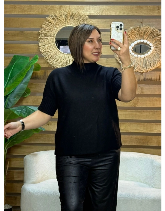 İtalyan Tasarım Dik Balıkçı Yaka Kazak Siyah