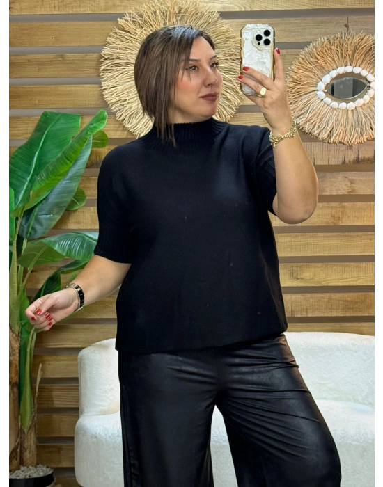 İtalyan Tasarım Dik Balıkçı Yaka Kazak Siyah