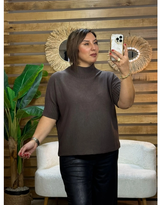 İtalyan Tasarım Dik Balıkçı Yaka Kazak Kahve