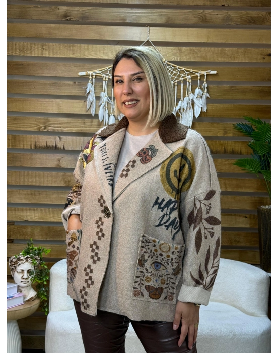 İtalyan Tasarım Keçe Blazer Ceket Kalp Detaylı