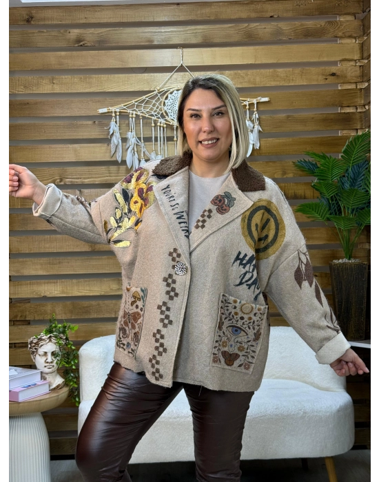 İtalyan Tasarım Keçe Blazer Ceket Kalp Detaylı