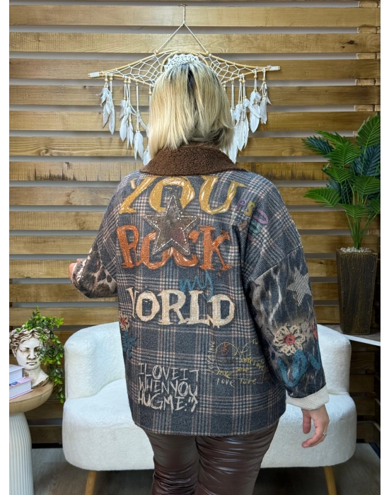 İtalyan Tasarım Keçe Blazer Ceket Yazı Detaylı