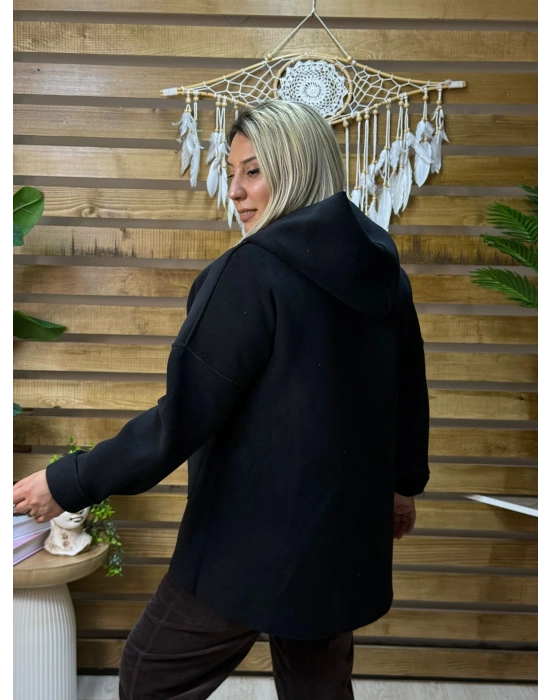 İtalyan Tasarım Nubuk Süet Kapüşonlu Ceket Siyah