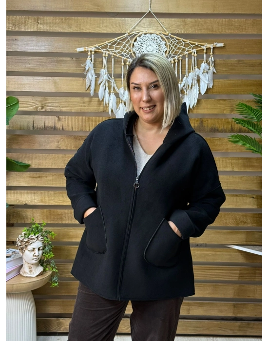 İtalyan Tasarım Nubuk Süet Kapüşonlu Ceket Siyah