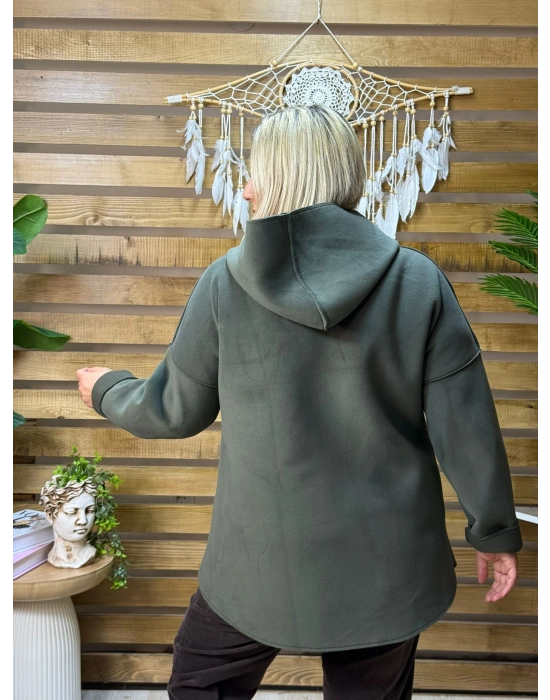 İtalyan Tasarım Nubuk Süet Kapüşonlu Ceket Haki