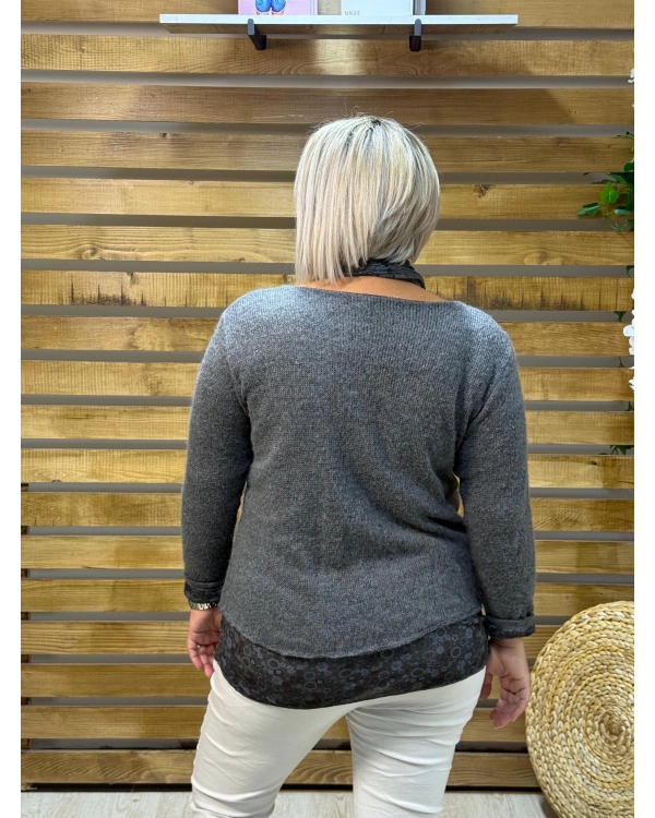 İtalyan Tasarım Atlet Fular Yün Triko Takım Gri