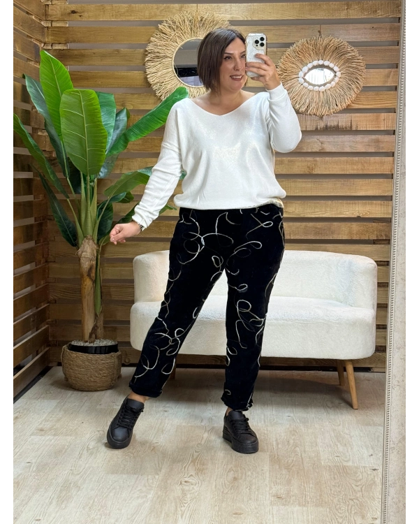 İtalyan Tasarım Beli Lastikli Kemerli Kadife Pantolon Siyah