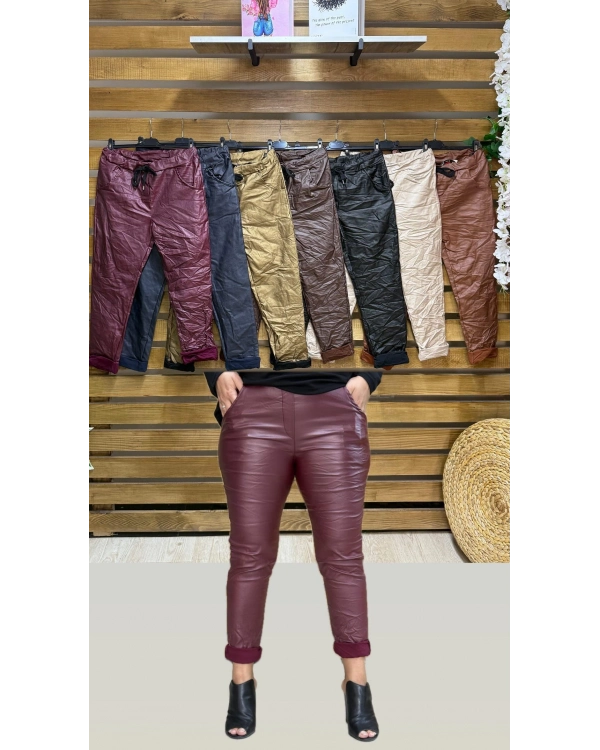 İtalyan Tasarım Deri Likralı Pantolon Siyah