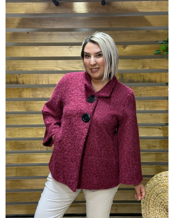 İtalyan Tasarım Düğme Detaylı Keçe Ceket Bordo