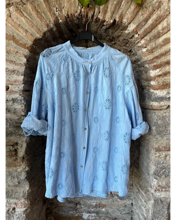 İtalyan Tasarım Fisto İşlemeli Uzun Kol Gömlek