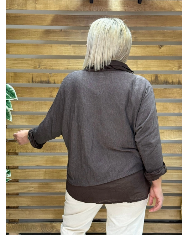 İtalyan Tasarım Gömlek Fular Bluz Takım Kahve