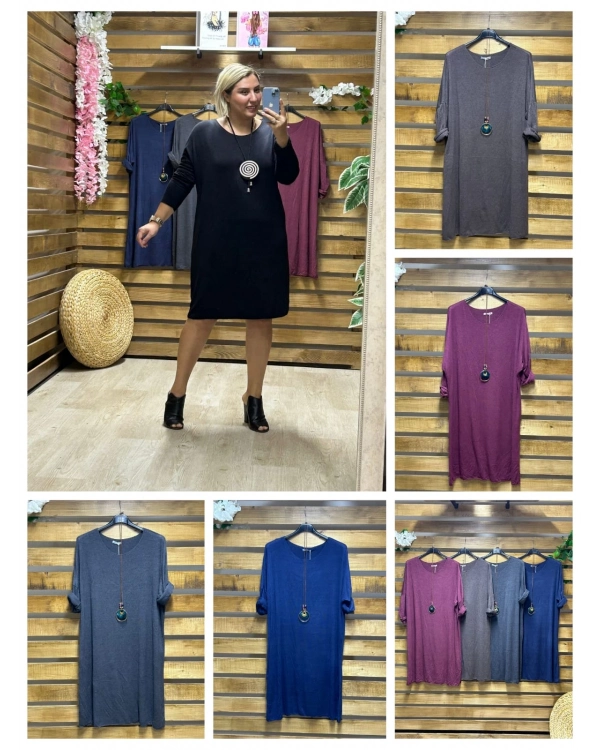 İtalyan Tasarım Hamur Triko Kolyeli Elbise Mor