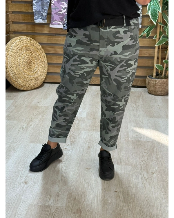 İtalyan Tasarım Kamuflaj Desen Boyfriend Model Pantolon Haki
