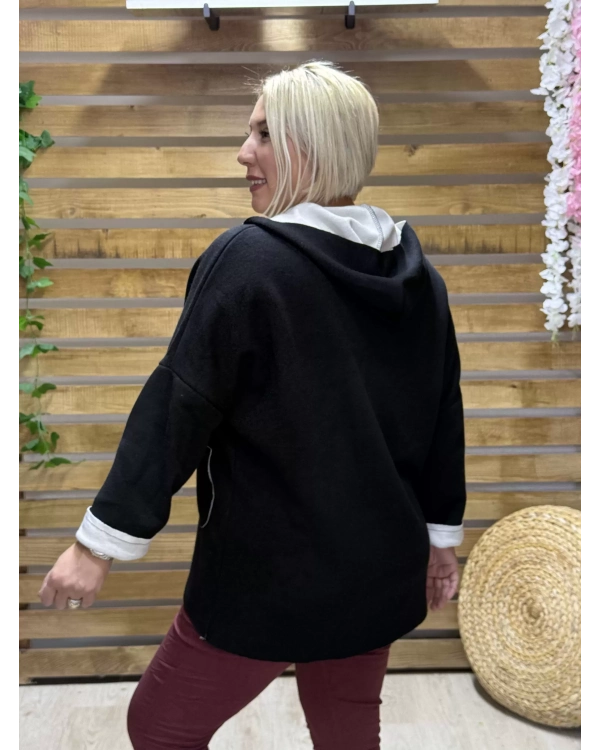 İtalyan Tasarım Kapüşonlu Düz Desen Kap Siyah