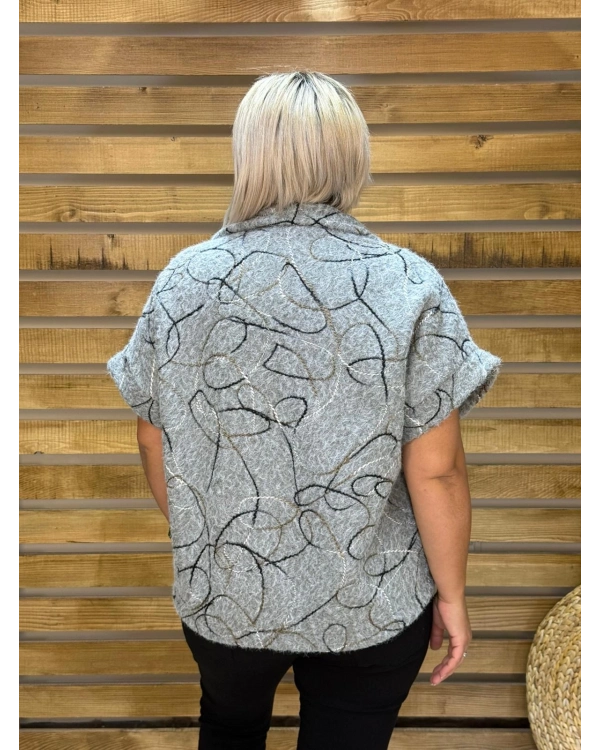 İtalyan Tasarım Rafya Desen Fermuarlı Keçe Ceket Gri