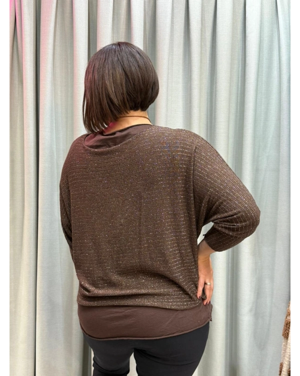 İtalyan Tasarım Simli Düz Desen Atletli ve Kolye Hediyeli Bluz Kahve