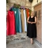 İtalyan Tasarım Degaje Yaka Keten Elbise Siyah