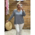 İtalyan Tasarım Fitilli V Yaka Bluz Gri