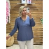 İtalyan Tasarım Fitilli V Yaka Bluz İndigo