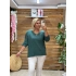İtalyan Tasarım Fitilli V Yaka Bluz Zümrüt Yeşili