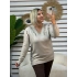 İtalyan Tasarım Leopar Desen Taşlı Triko Bluz Bej