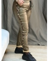 İtalyan Tasarım Deri Leopar Detaylı Likralı Pantolon Gold