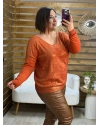 İtalyan Tasarım Desenli Örme Detaylı Yaldız Triko Bluz Oranj