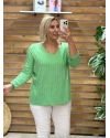 İtalyan Tasarım Fitilli V Yaka Bluz Neon Yeşil