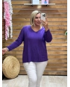 İtalyan Tasarım Fitilli V Yaka Bluz Mor