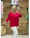 İtalyan Tasarım Fitilli V Yaka Bluz Kırmızı
