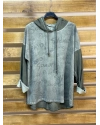 İtalyan Tasarım Kapüşonlu Yazı Detaylı Eskitme Sweatshirt Haki