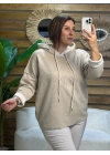 İtalyan Tasarım Kapşonlu Yazı Kabartma Örme Sweatshirt Krem