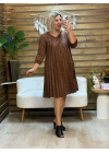 İtalyan Tasarım Taş İşlemeli Pliseli Elbise Acı Kahve