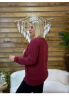 İtalyan Tasarım V Yaka Jadore Angora Bluz Bordo