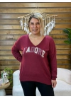 İtalyan Tasarım V Yaka Jadore Angora Bluz Bordo