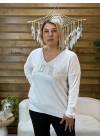 İtalyan Tasarım V Yaka Jadore Angora Bluz Beyaz