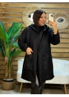 Tasarım Deri Detaylı Kapüşonlu Fleece Mont Siyah