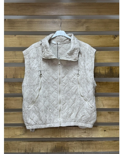 İtalyan Tasarım Asimetrik Fermuar Detaylı Yelek Krem