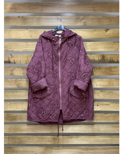 İtalyan Tasarım İşlemeli Kapüşonlu Mont Bordo