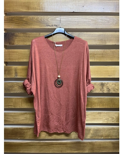 İtalyan Tasarım Yuvarlak Yaka Hamur Triko Bluz Tarçın