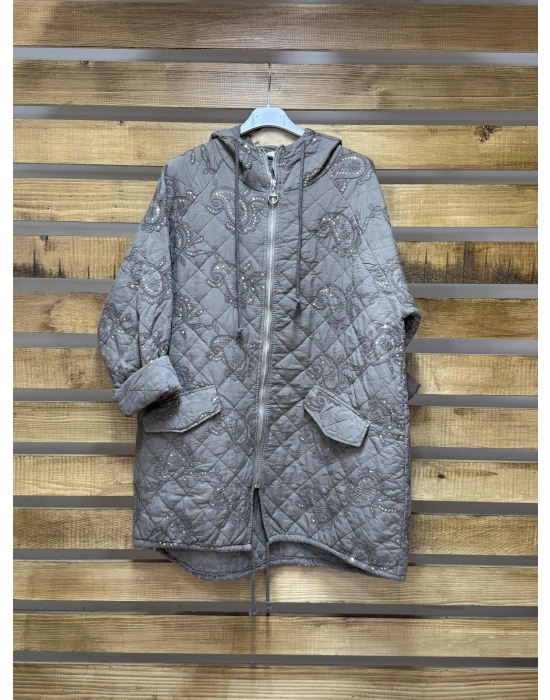 İtalyan Tasarım İşlemeli Kapüşonlu Mont Vizon