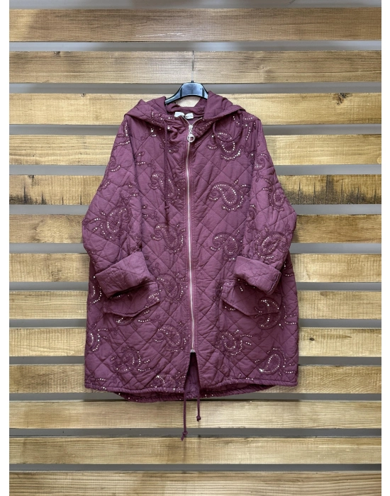 İtalyan Tasarım İşlemeli Kapüşonlu Mont Bordo