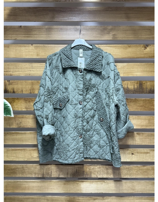 İtalyan Tasarım Kapitone Kabartma Detaylı Ceket Haki