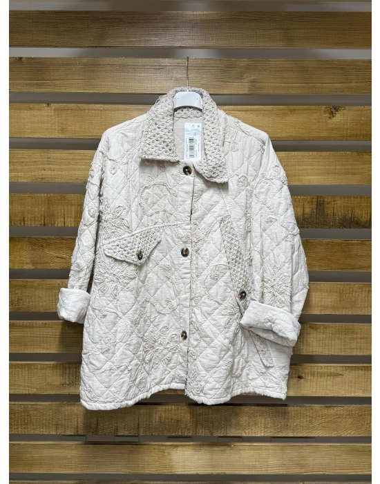 İtalyan Tasarım Kapitone Kabartma Detaylı Ceket Krem