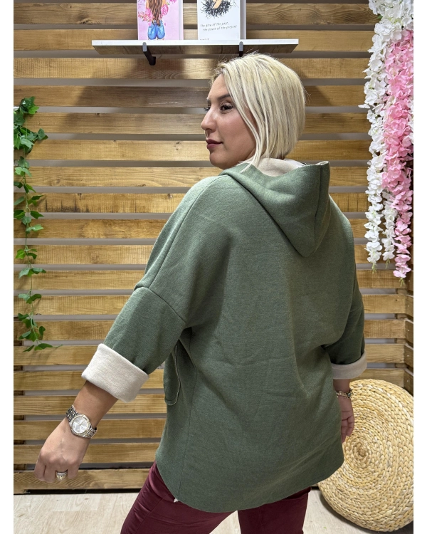 İtalyan Tasarım Kapüşonlu Düz Desen Kap Haki