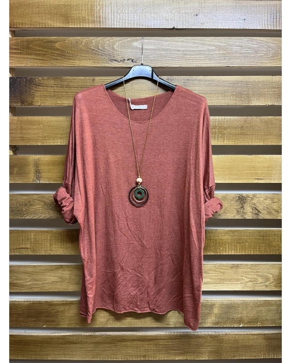 İtalyan Tasarım Yuvarlak Yaka Hamur Triko Bluz Tarçın