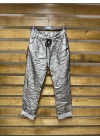 İtalyan Tasarım Deri Leopar Detaylı Likralı Pantolon Gri
