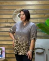 İtalyan Tasarım Keten Leopar Desen Gömlek Kahve